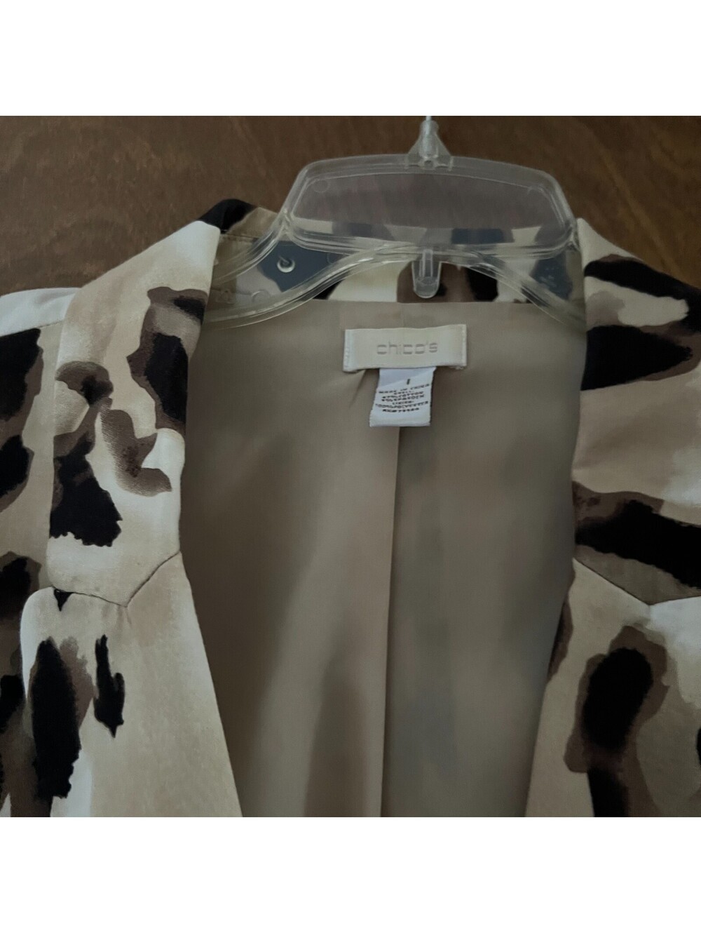 Chico's Blazer Size 1 Animal Print Watercolor Leopard Cream Tan Black Lined M/8